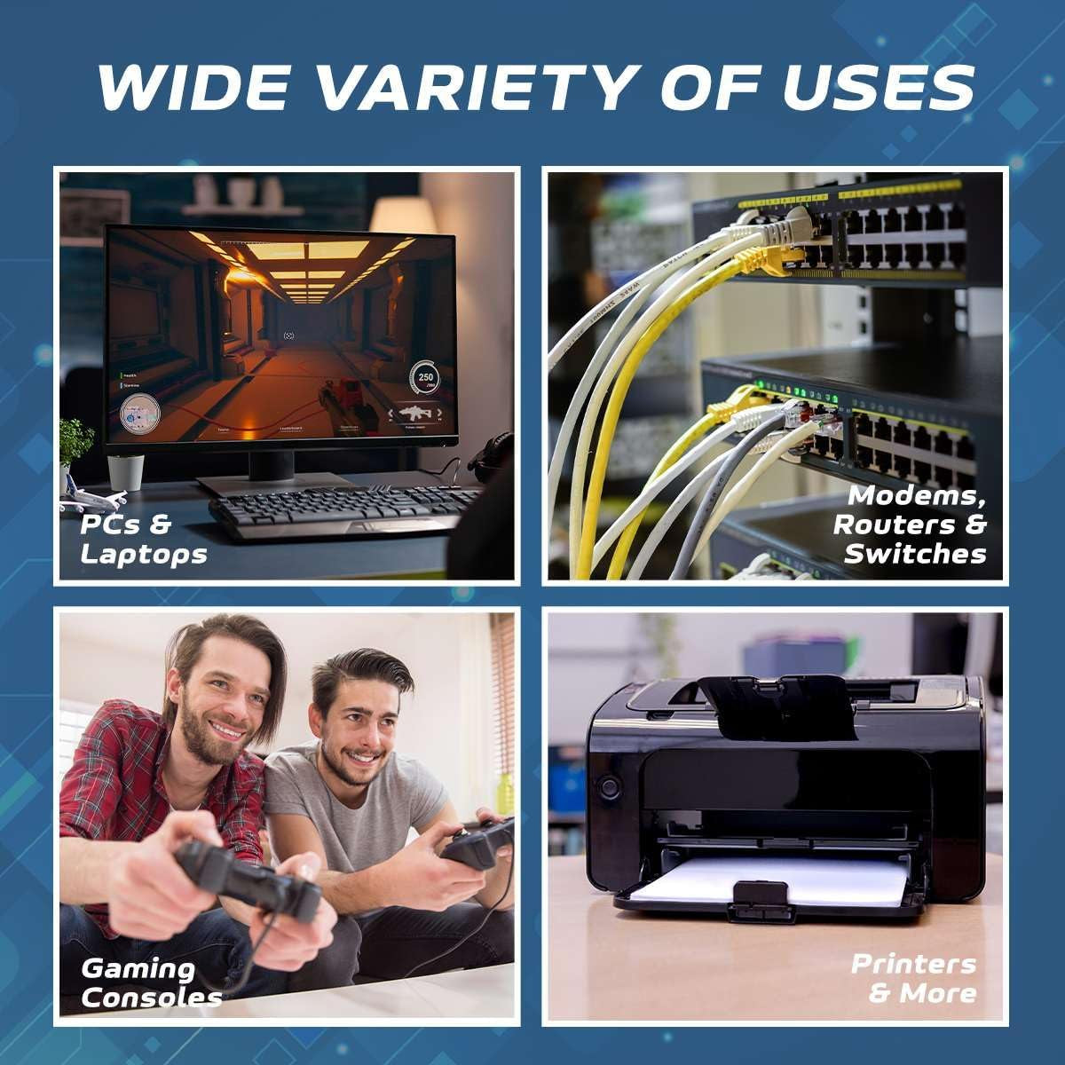 Cat6 50FT Network Ethernet Patch Cable, 550Mhz Internet Wire, Backwards Compatible with Cat5, for PC, Modem, Router, Consoles for Home and Office, Black