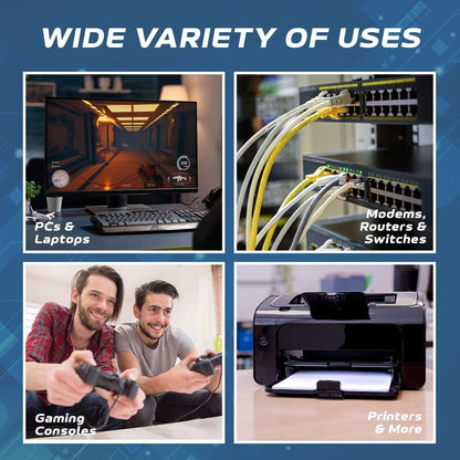 Cat6 50FT Network Ethernet Patch Cable, 550Mhz Internet Wire, Backwards Compatible with Cat5, for PC, Modem, Router, Consoles for Home and Office, Black